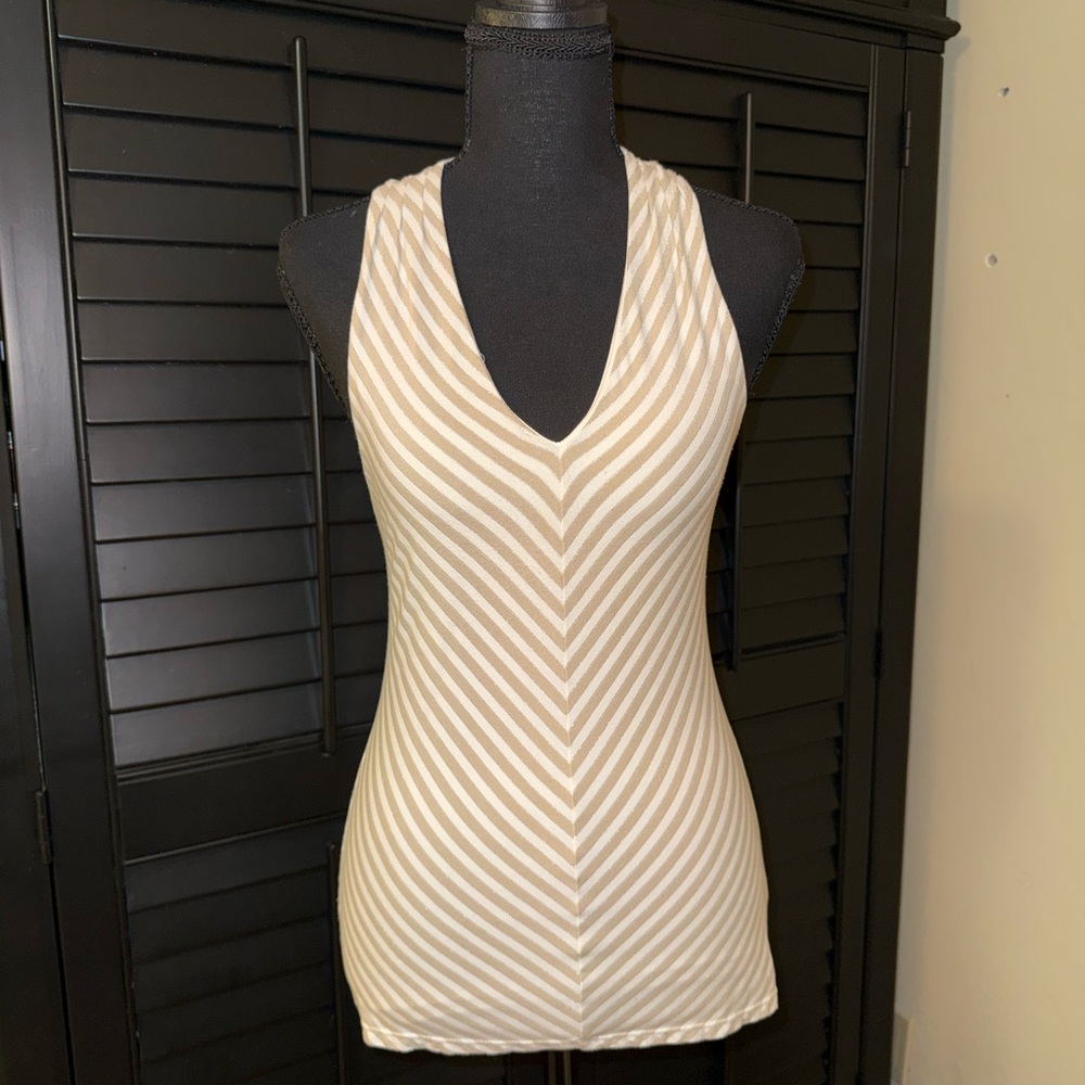 White House Black Market Beige Striped Tank Top